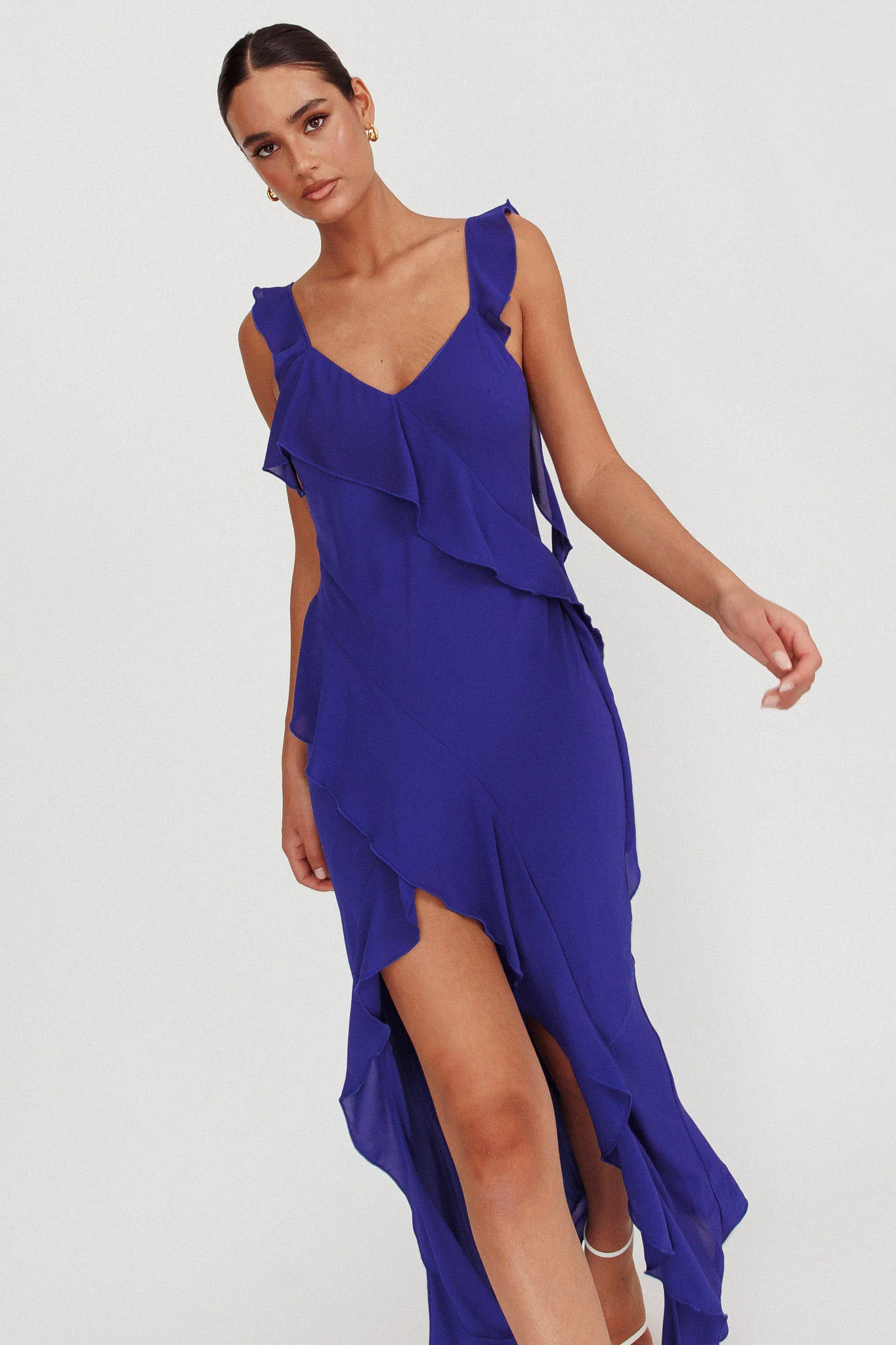 Joyride Ruffle Maxi Dress Royal Blue - Seraphlike