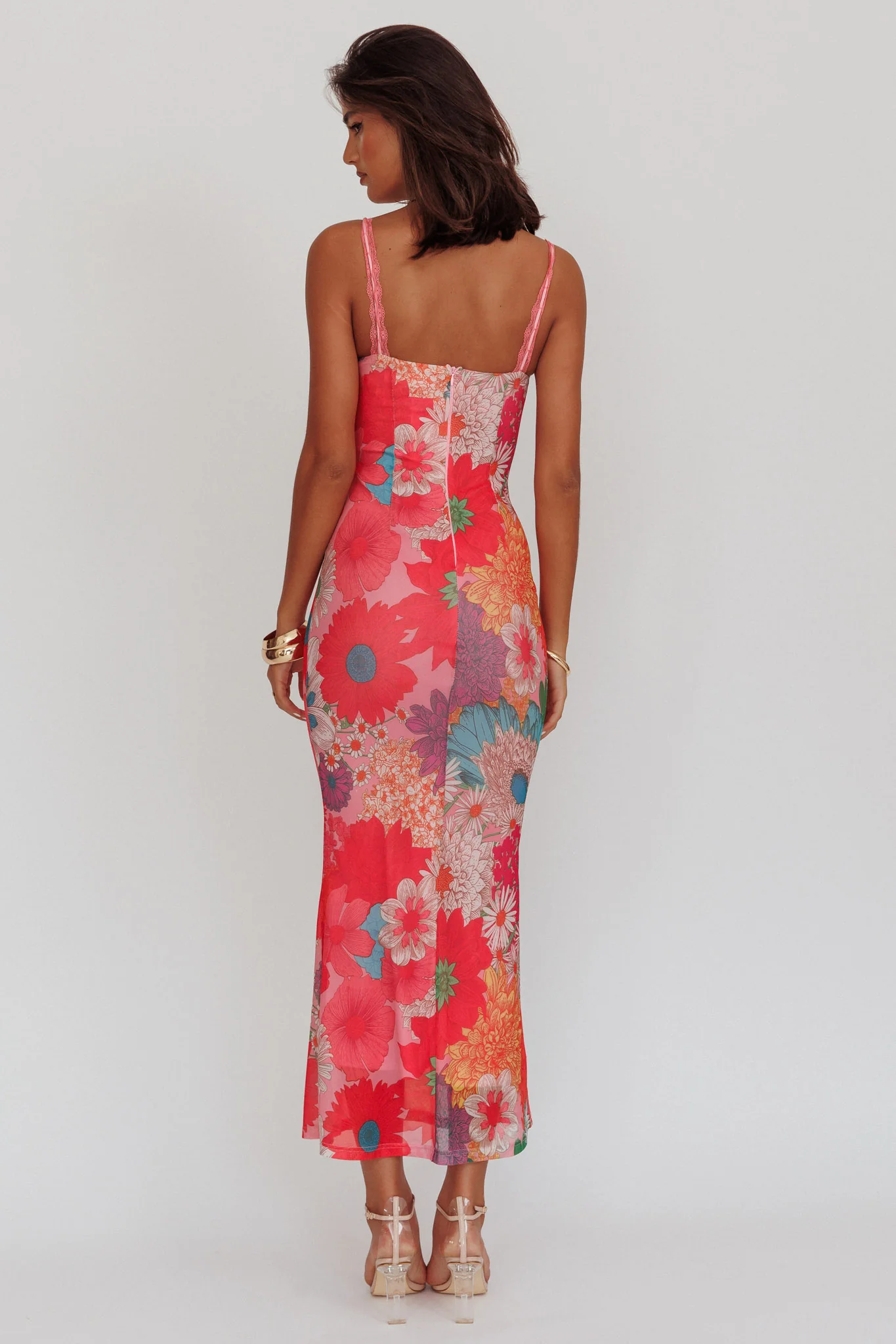 Girl Power Lace Strap Maxi Dress Pink - Seraphlike