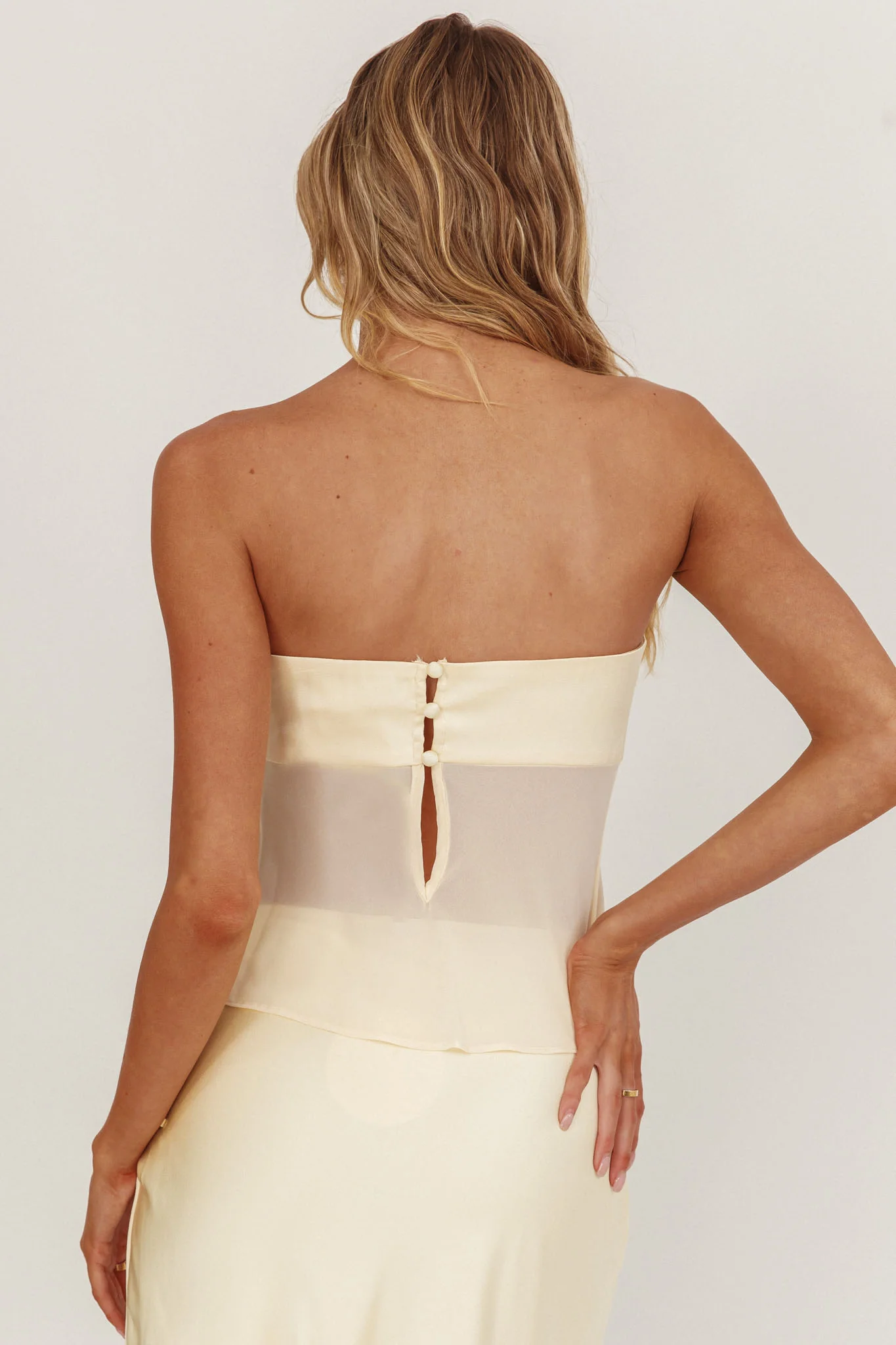 Jerica Strapless Sheer Waist Top Butter - Seraphlike