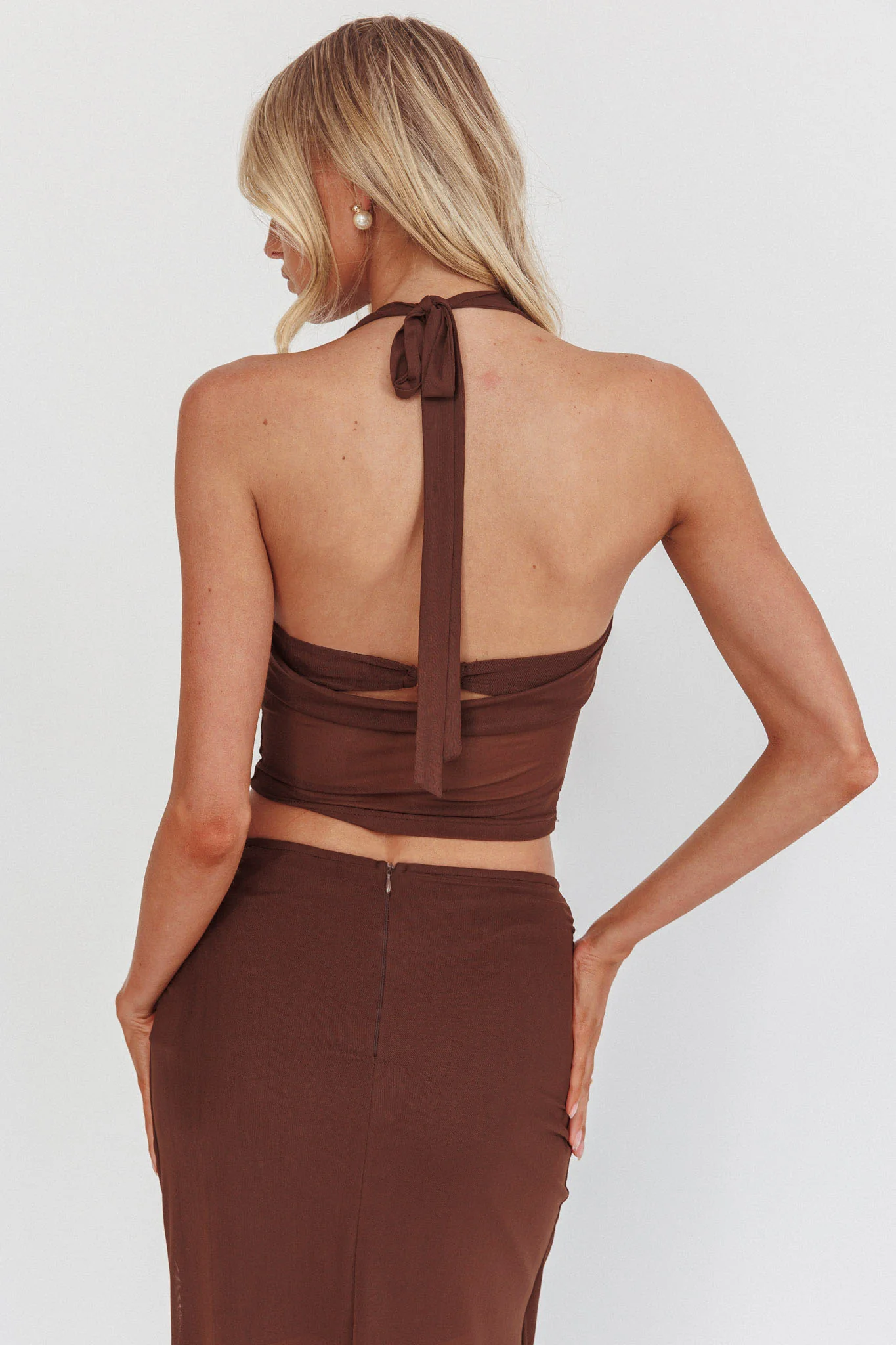 Paullina Cowl Halterneck Crop Top Brown - Seraphlike