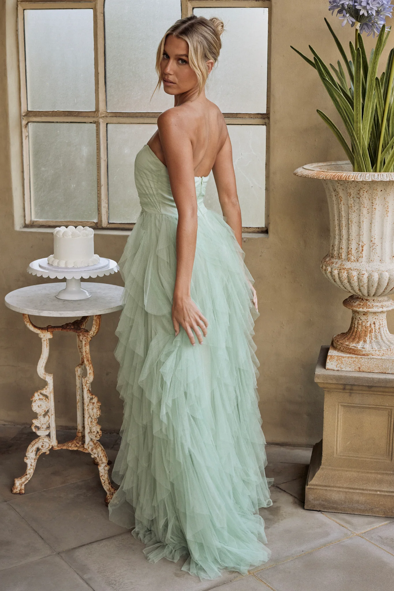 Rori Tulle Cascade Maxi Dress Sage - Seraphlike