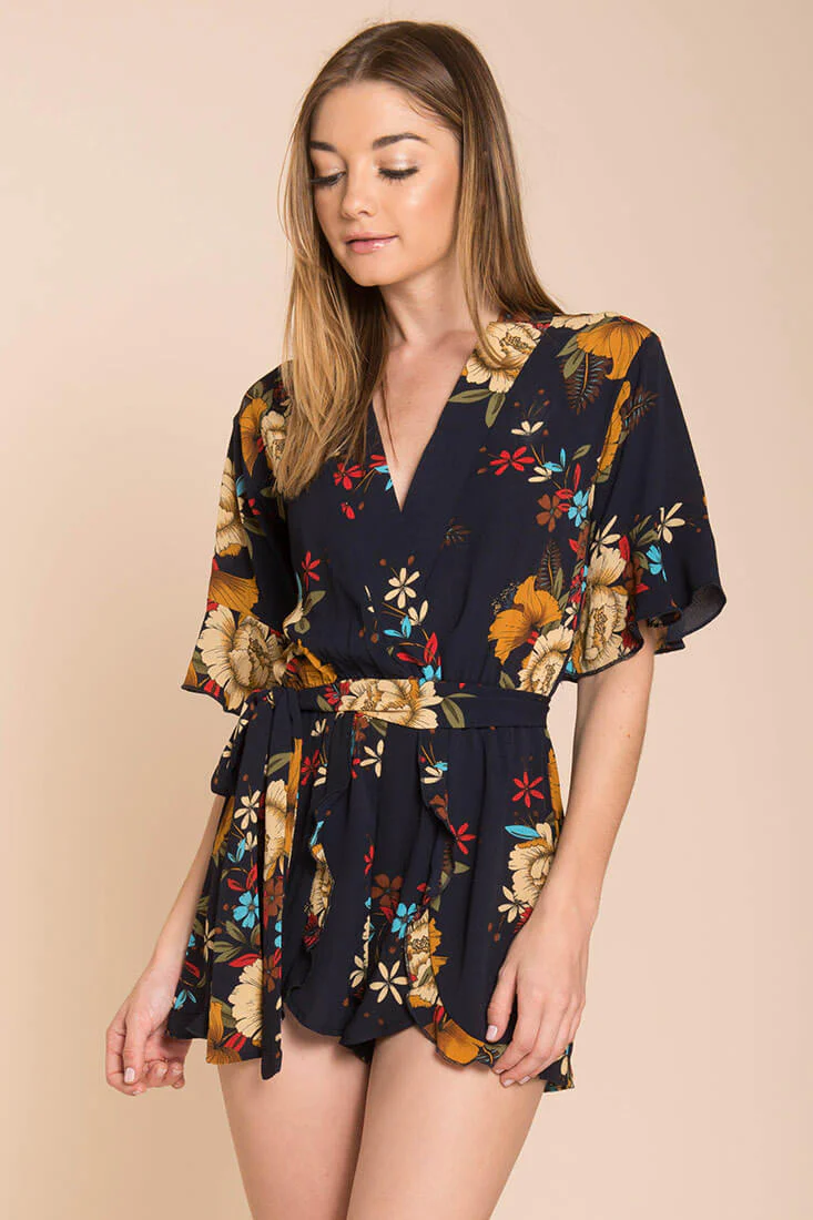 Abril Floral Romper Navy - Seraphlike