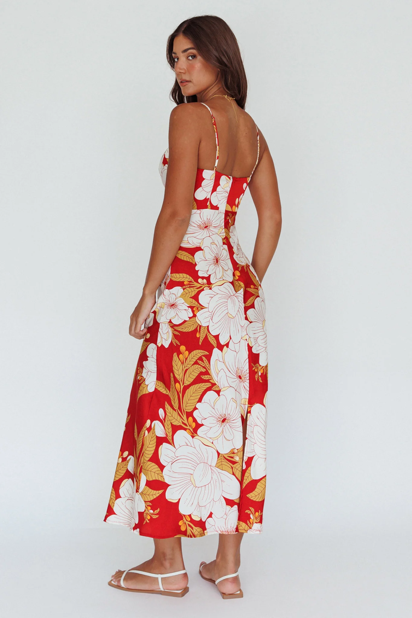 Infinity Pintuck Bust Midi Dress Flower Red - Seraphlike