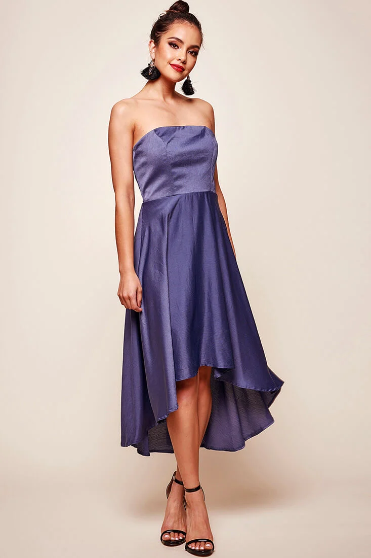 Mia Strapless A-Line Midi Dress Midnight Blue - Seraphlike