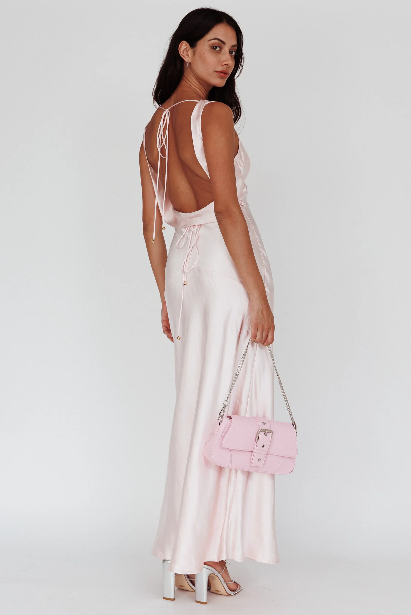 Cassiopeia Open Back String Tie Maxi Dress Powder Pink - Seraphlike