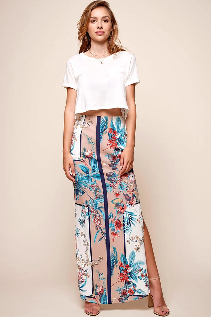 Paradise Side Split Maxi Skirt Mocha - Seraphlike