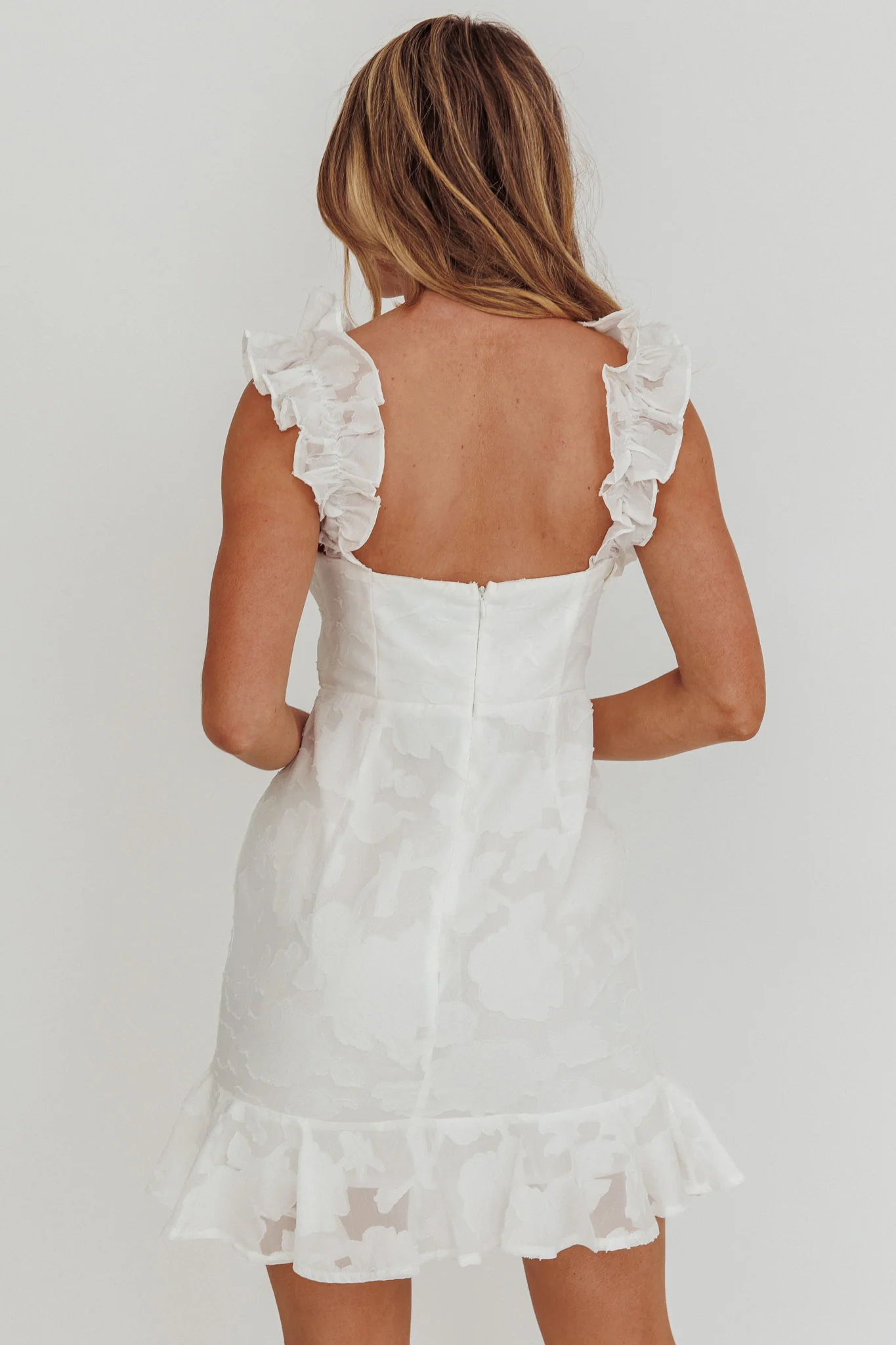 Annie Ruffle Shoulder Mini Dress White - Seraphlike