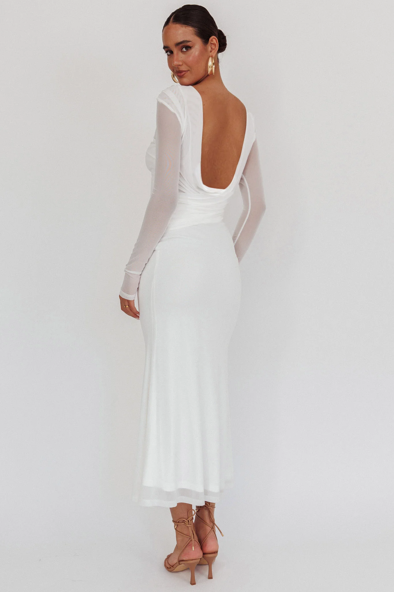 Lustre Open Back Mesh Maxi Dress White - Seraphlike
