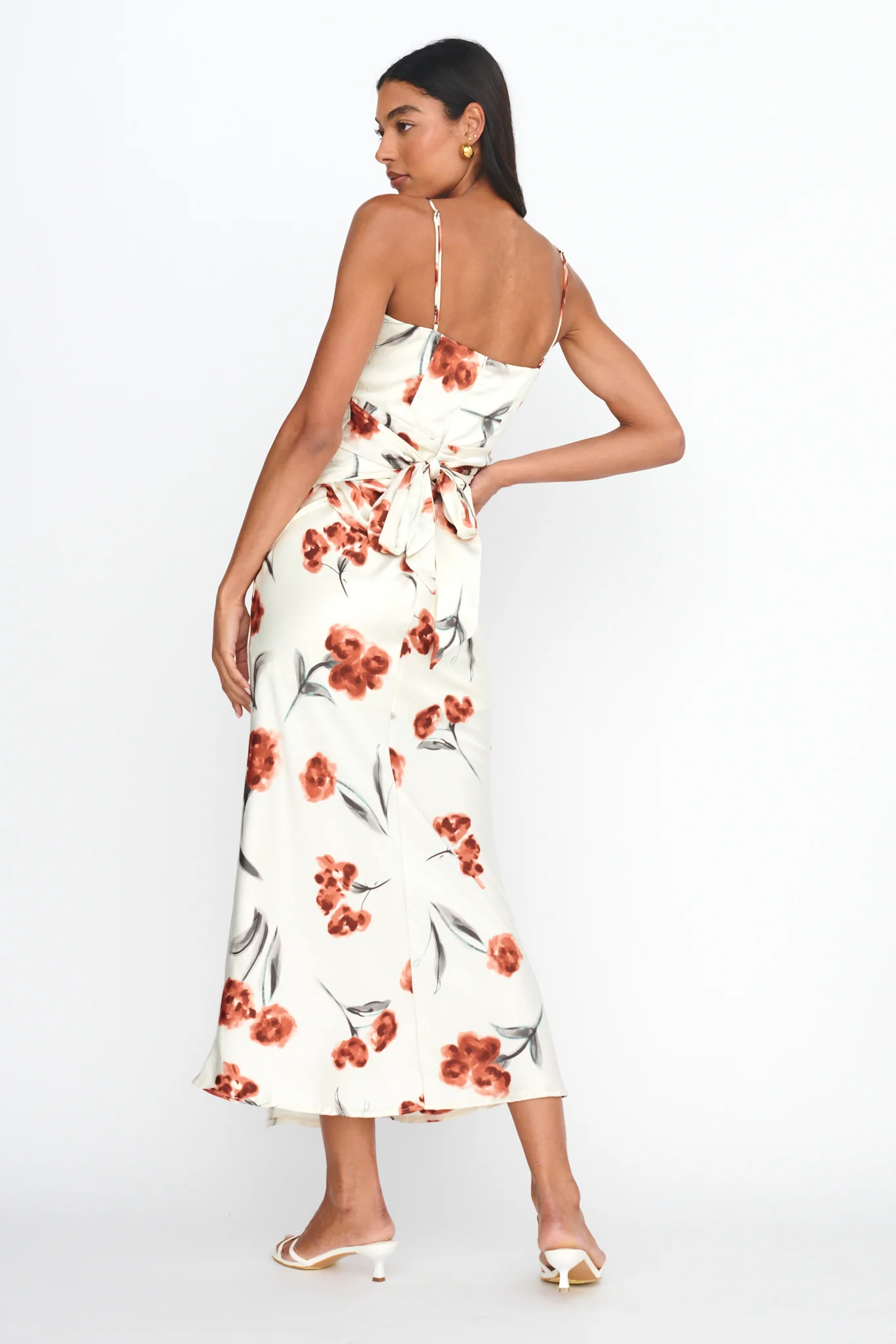 Corinna Tied Waist Split Dress Floral Poppy - Seraphlike