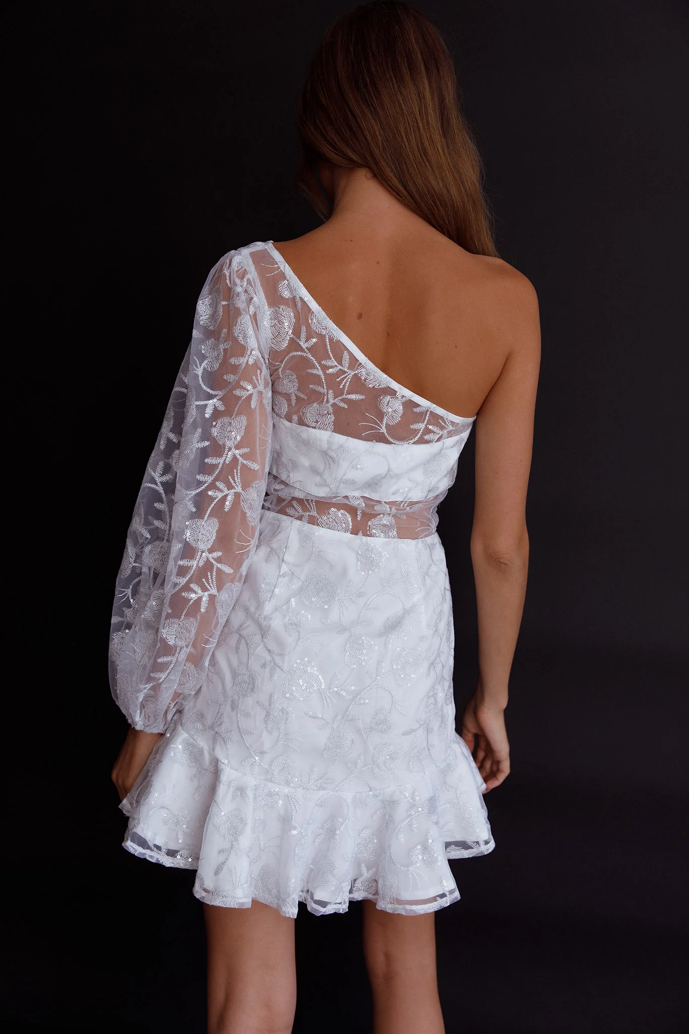 Summerville One-Shoulder Embellished Dress White - Seraphlike