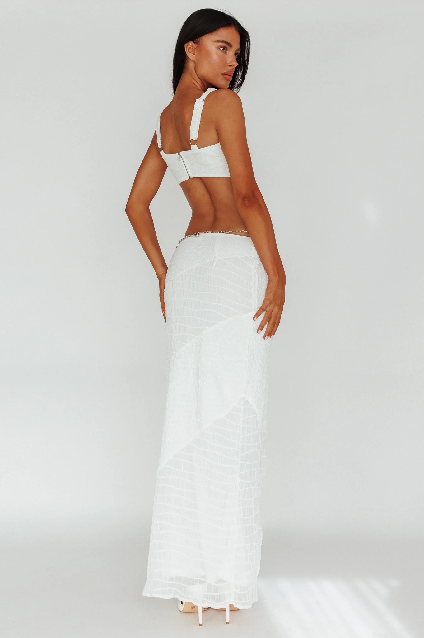 Bindi Puckered Midi Skirt White - Seraphlike