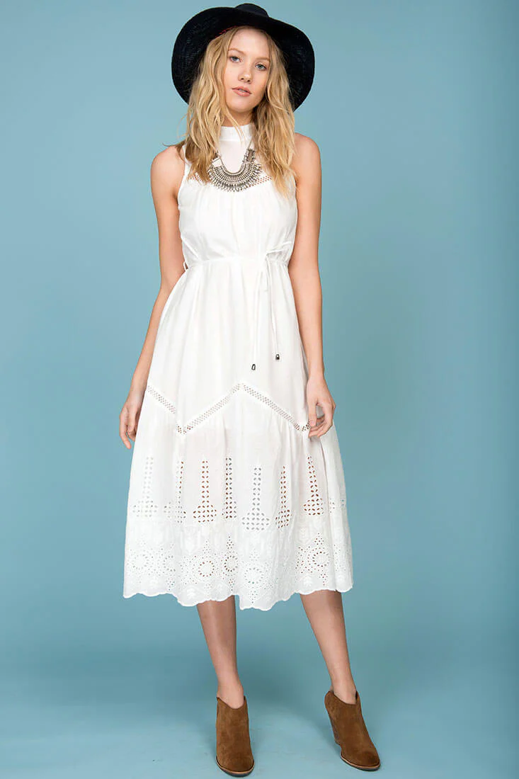 Bentley Chic Summer Midi Dress White - Seraphlike