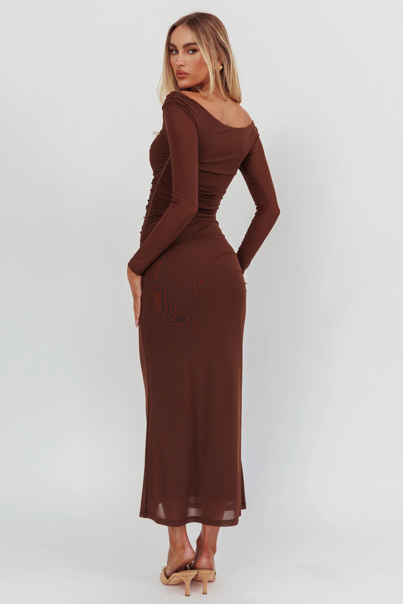 In Blooms Off Shoulder Mesh Maxi Dress Chocolate - Seraphlike