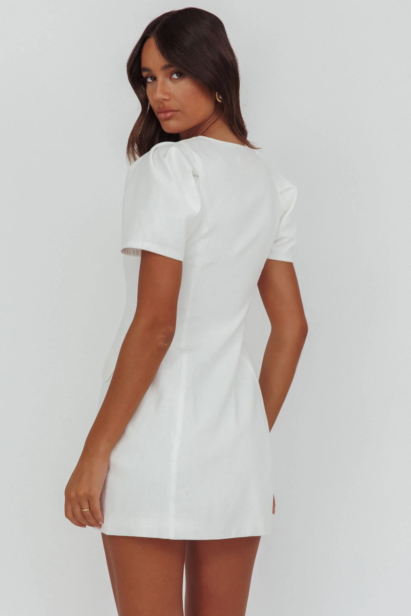 Philomena Button Front Mini Dress White - Seraphlike