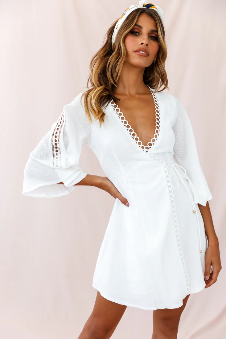 Jadee Bell Sleeve Wrap Dress White - Seraphlike