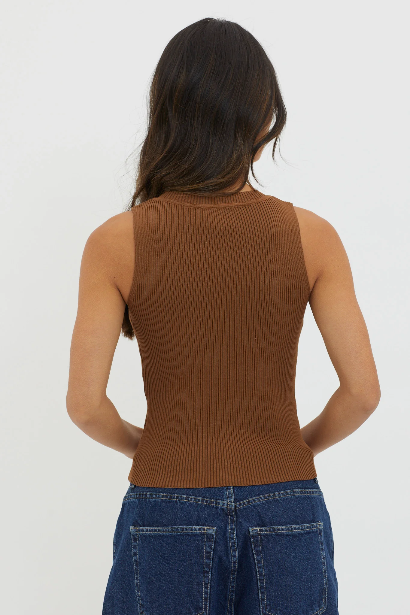 D'Lila V-Neck Ribbed Knit Top Chocolate - Seraphlike