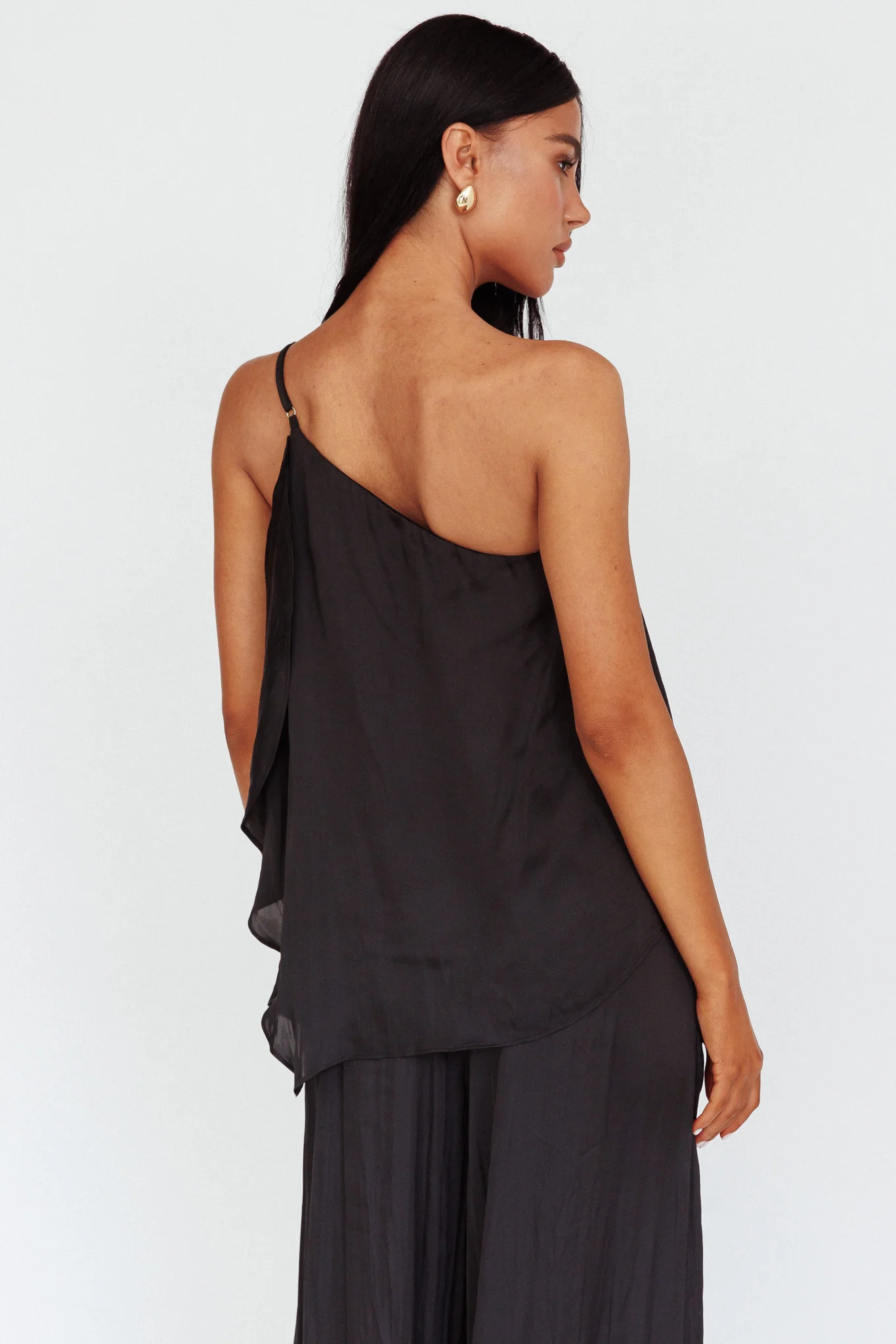 Pollina One Shoulder Top Black - Seraphlike