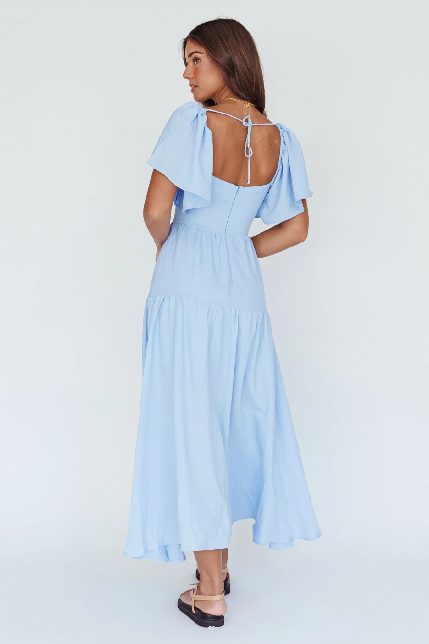 Lula Gathered Bust Midi Dress Blue - Seraphlike