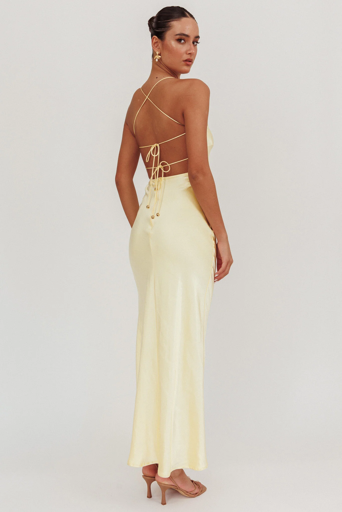 Dolce Life Backless Satin Maxi Dress Butter - Seraphlike