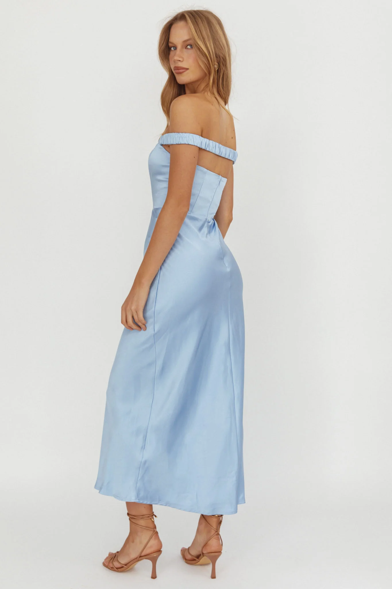 Cari Off-Shoulder Strap Maxi Dress Ice Blue - Seraphlike