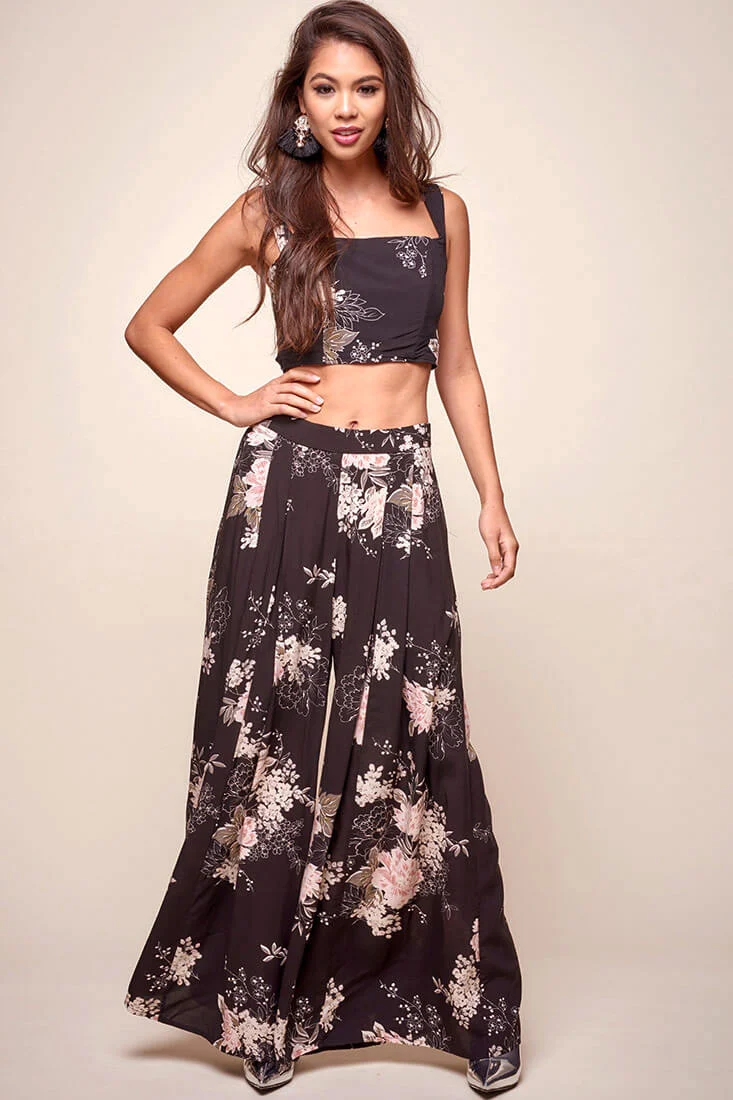 Cicely Floral Crop Top Black - Seraphlike