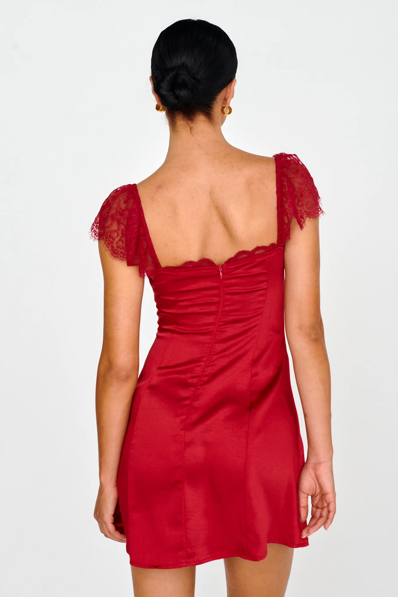 Invites Only Lace Shoulder Mini Dress Red - Seraphlike