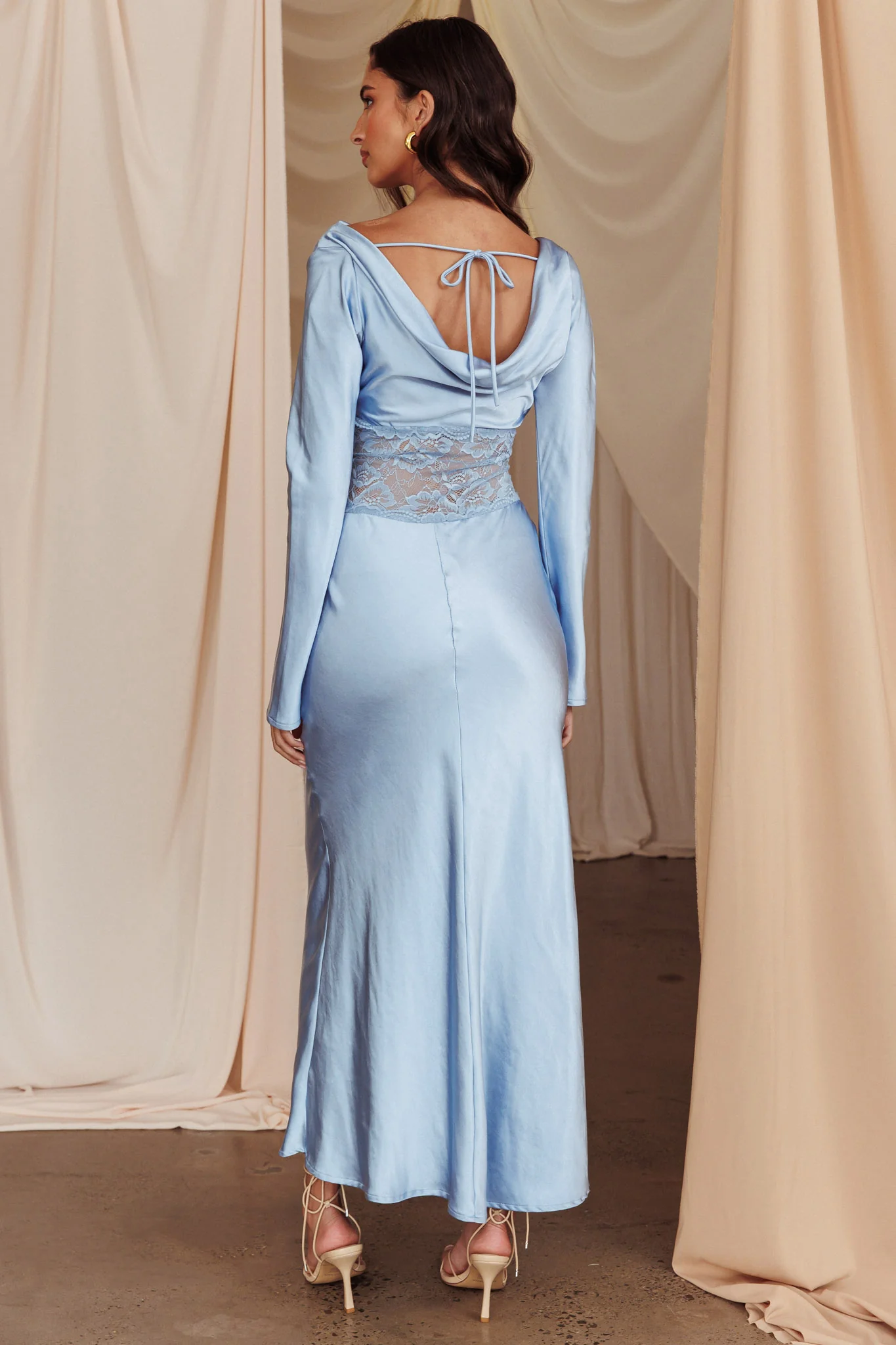 Loveland Lace Insert Cowl Back Dress Blue - Seraphlike