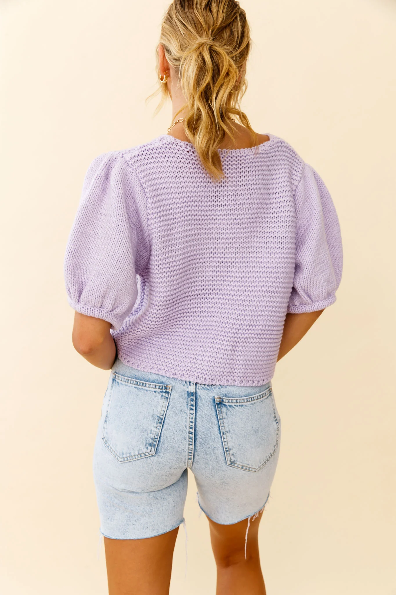 Marla Puff Sleeve Chunky Knit Top Lilac - Seraphlike