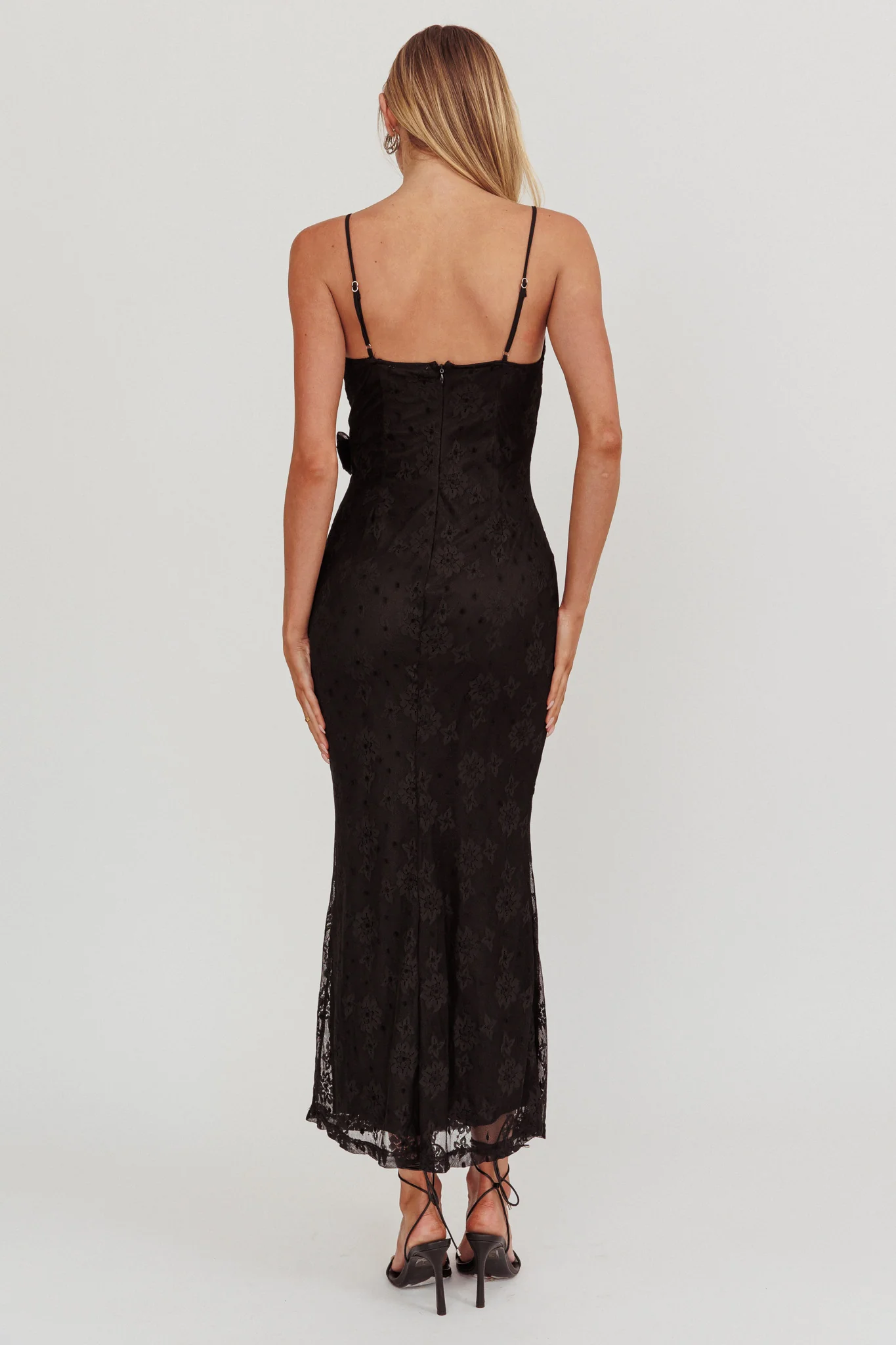 Golden Glow Rosette Cowl Neck Maxi Dress Black - Seraphlike