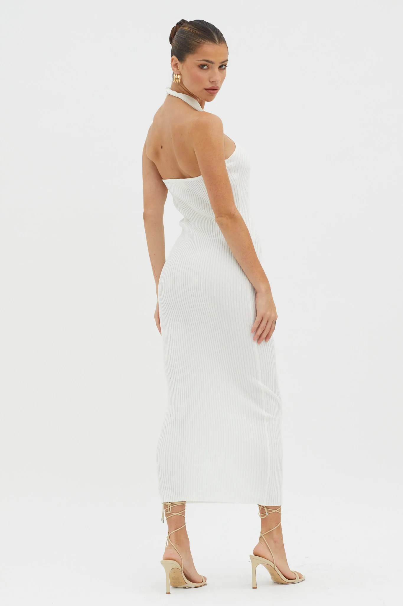 Lovelock Halterneck Ribbed Knit Midi Dress White - Seraphlike