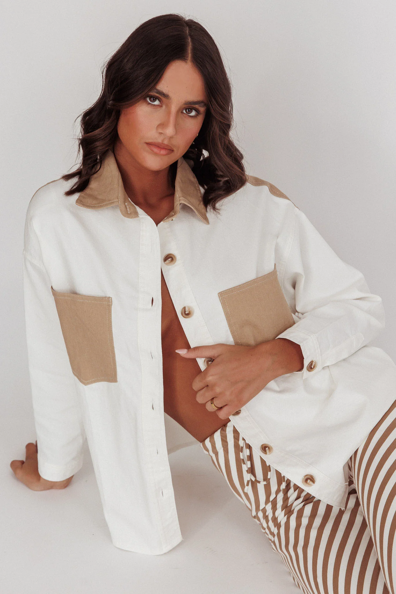 Lake Days Chest Pocket Shirt White Beige - Seraphlike