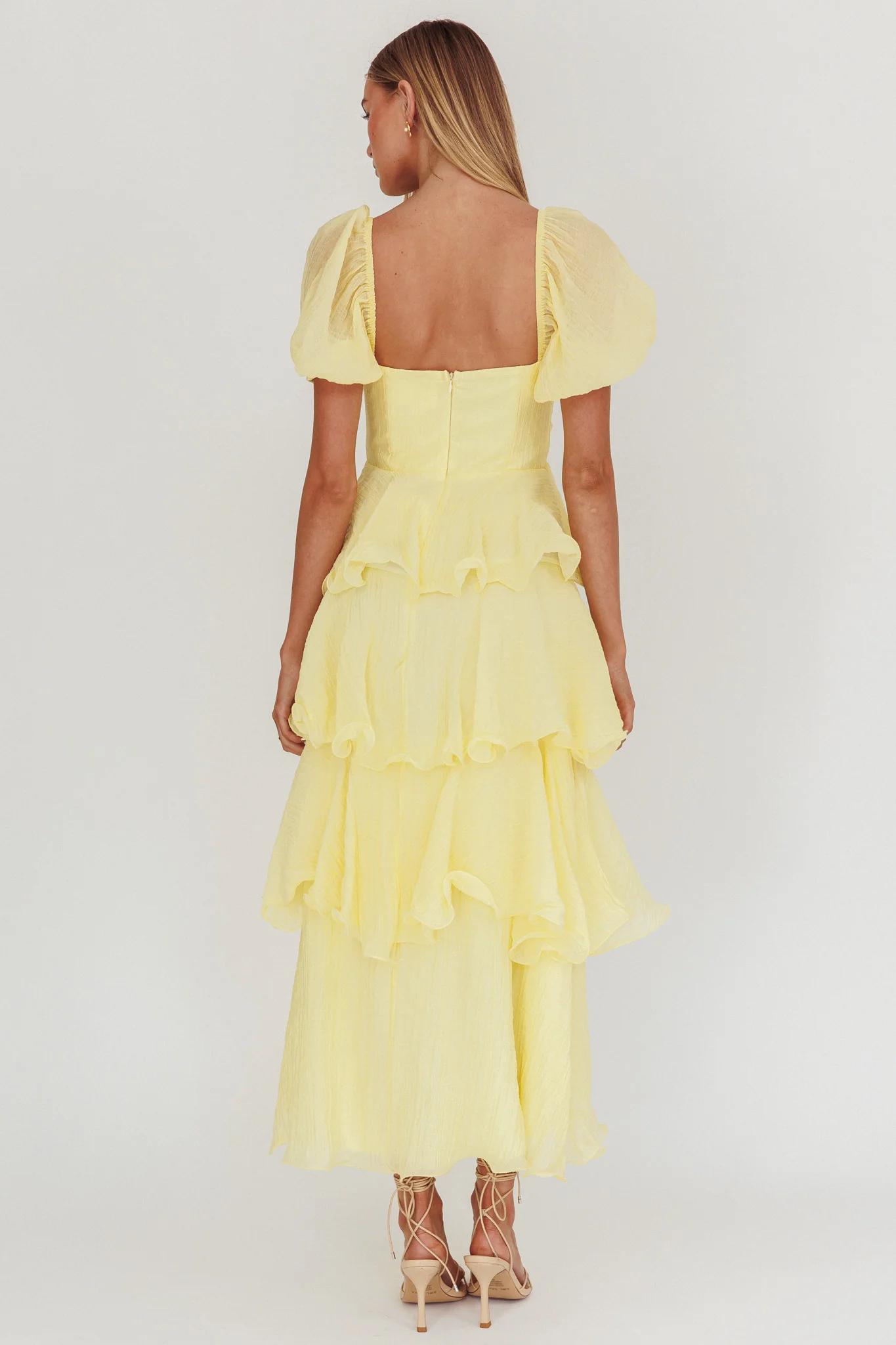 Giavana Puff Sleeve Layered Maxi Dress Lemon - Seraphlike