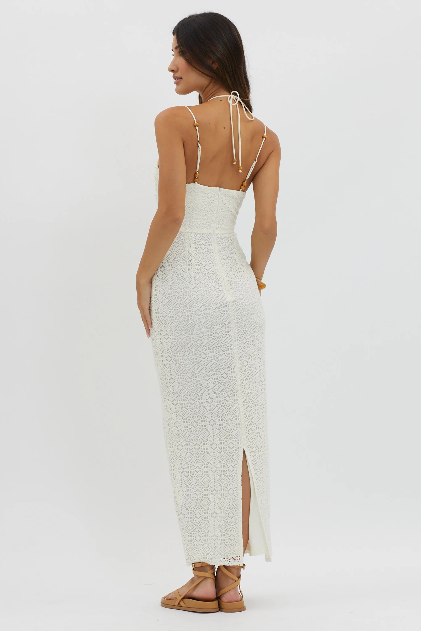Namaste Bead Strap Lace Midi Dress White - Seraphlike