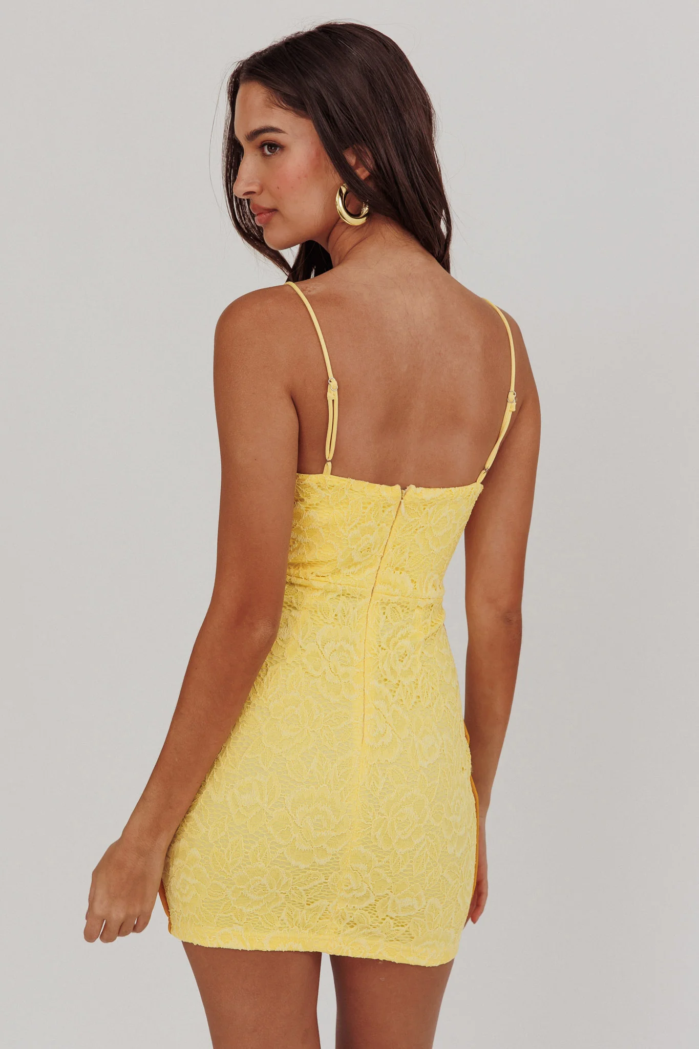 Shenae Piping Trim Mini Dress Lace Yellow - Seraphlike