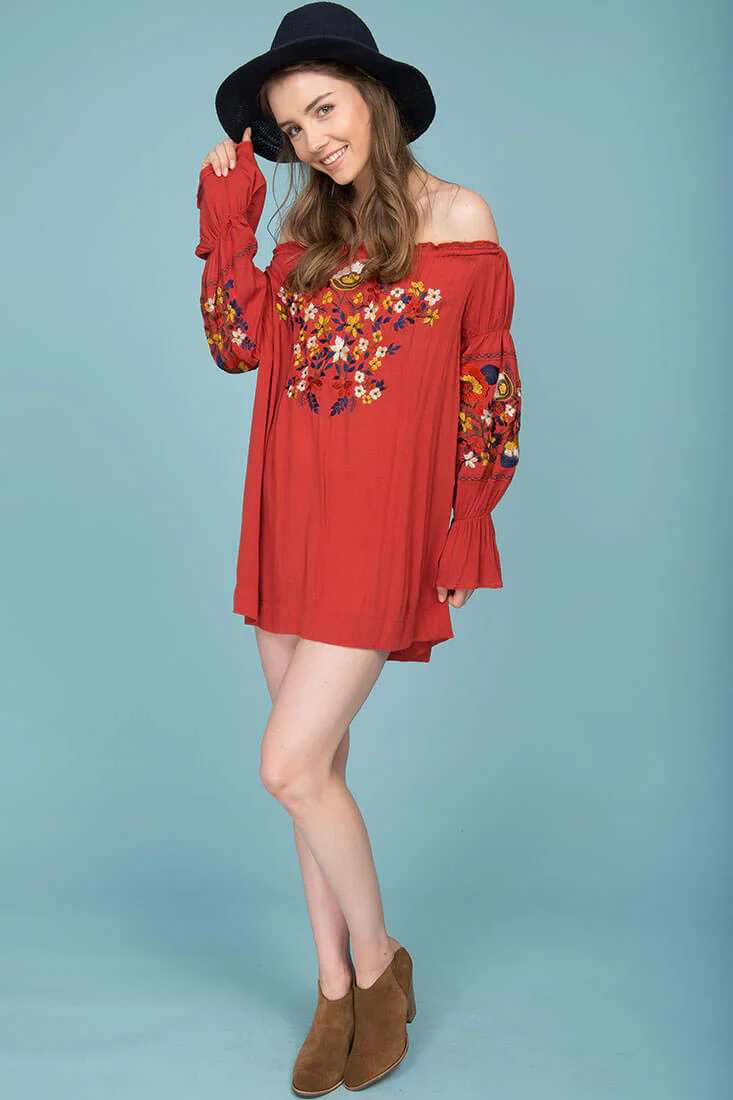 Saige Floral Day Dress Rust - Seraphlike