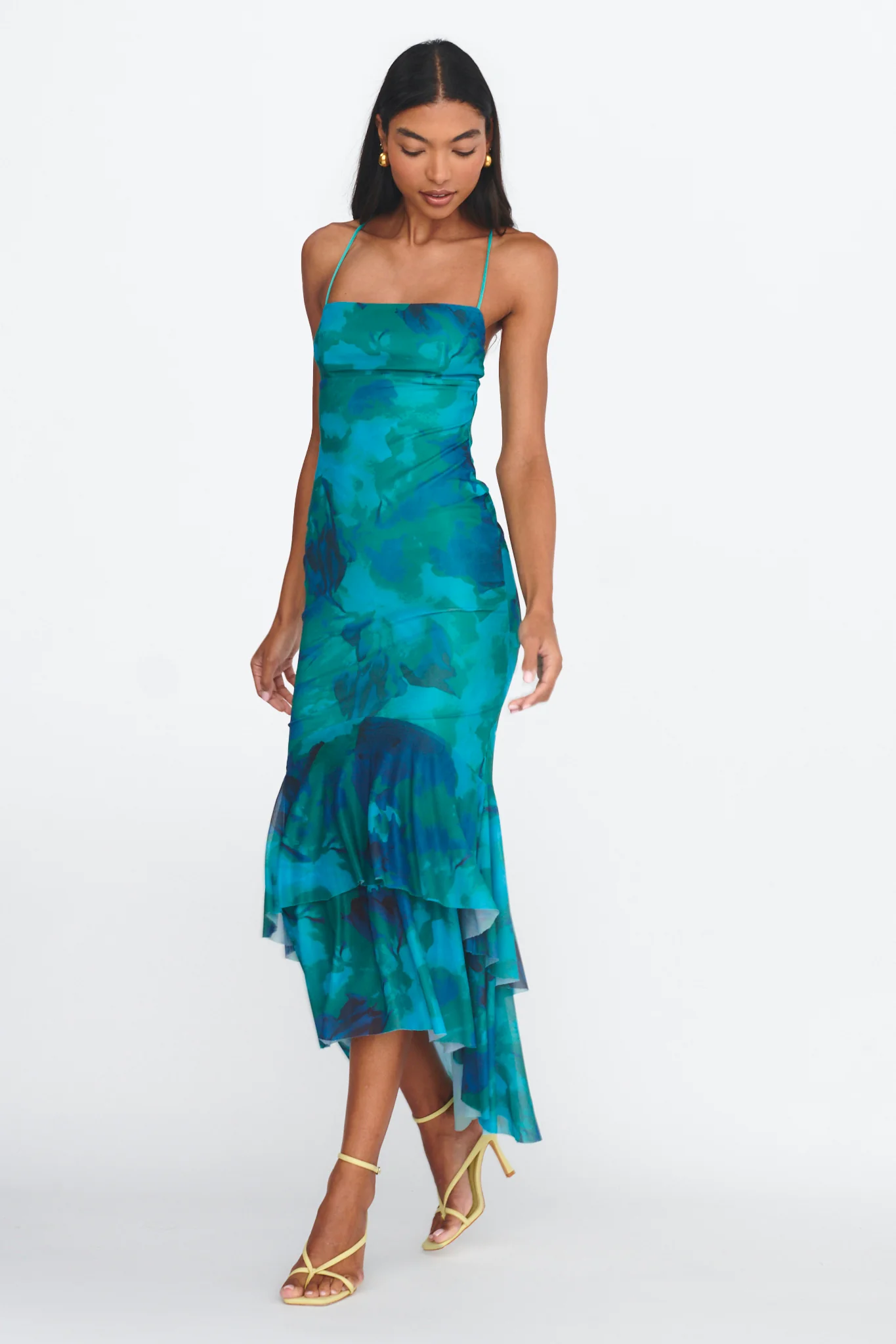 Avalee Layered Hem Mesh Dress Green - Seraphlike