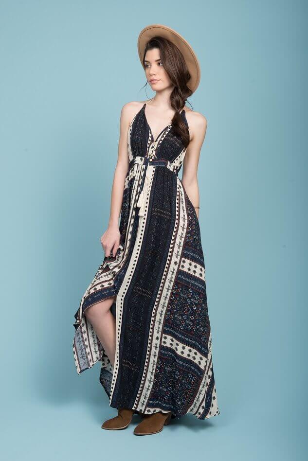 Romani Open Back Maxi Dress Navy - Seraphlike