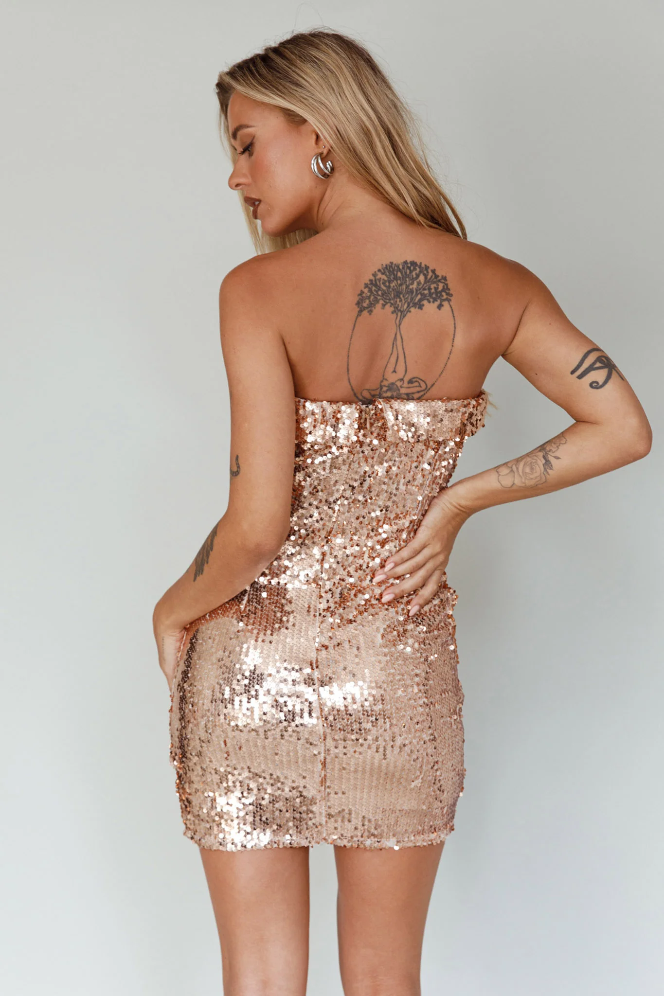 Drive Me Crazy Sequin Mini Dress Rose Gold - Seraphlike