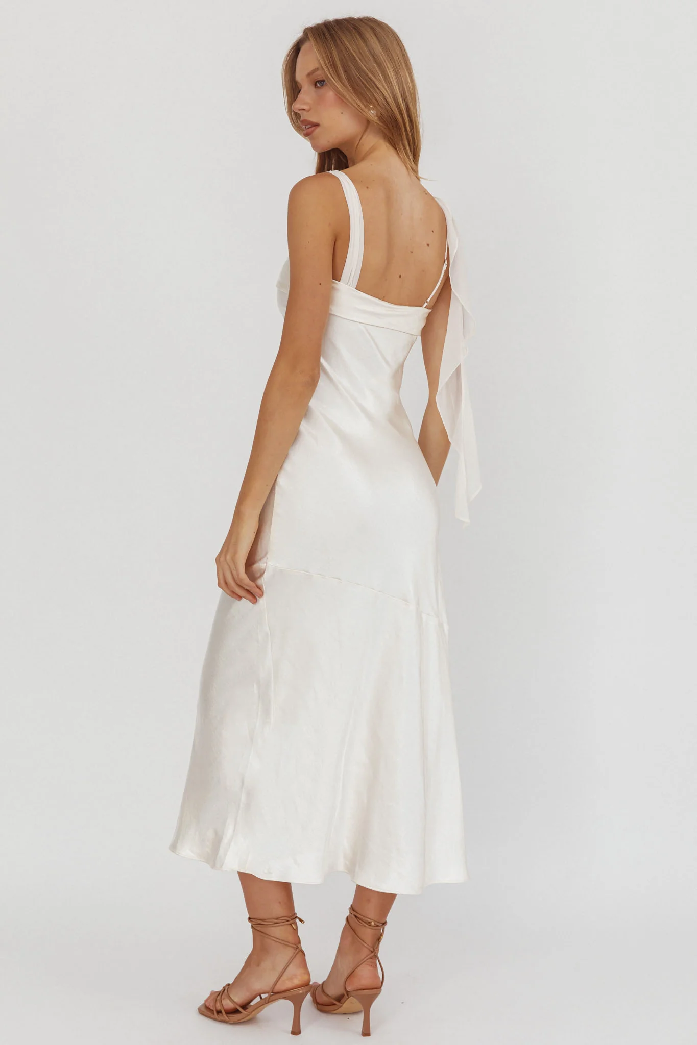Carmel Shoulder Sash Midi Dress Oyster - Seraphlike