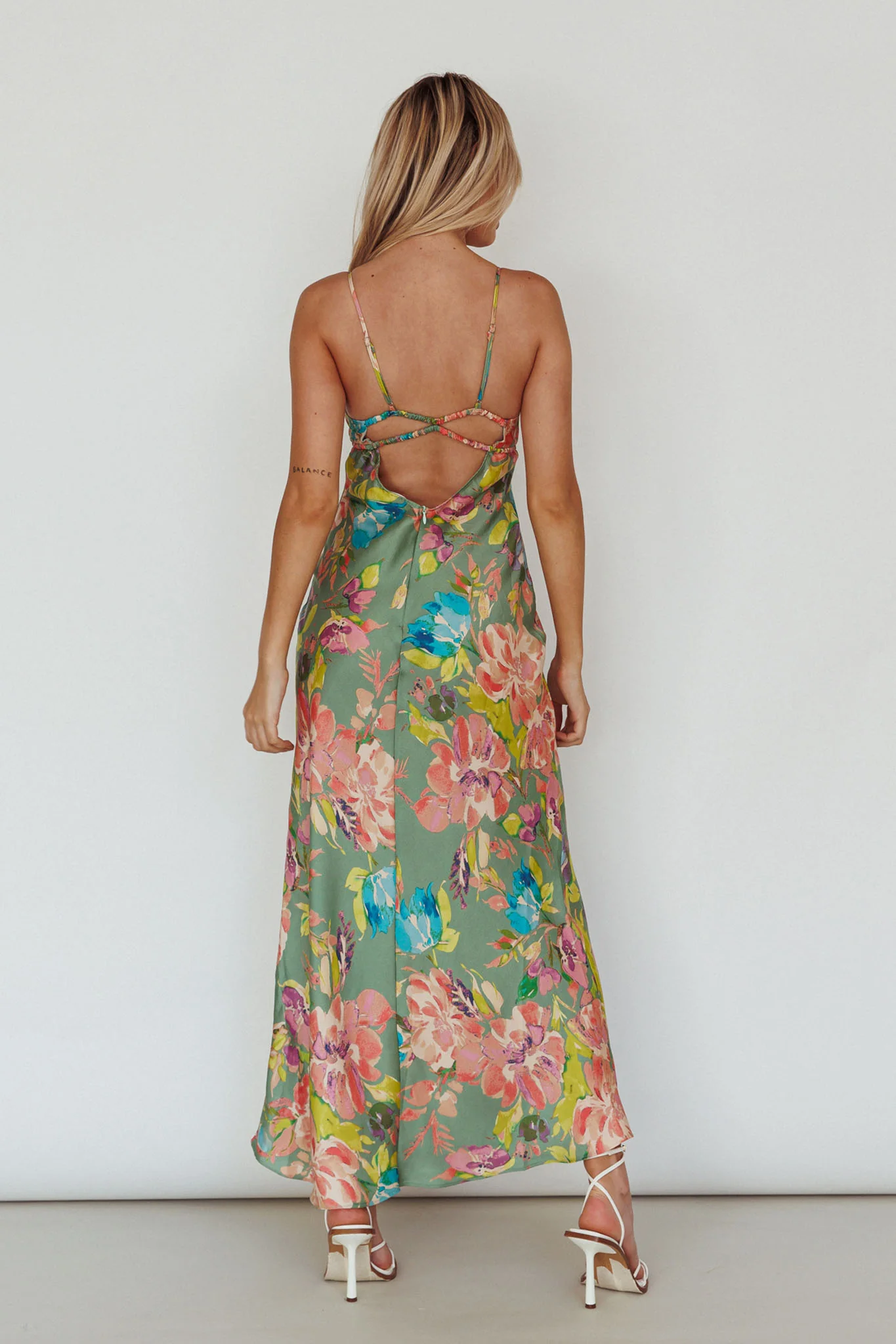 From Above V-Back Midi Dress Floral Green - Seraphlike