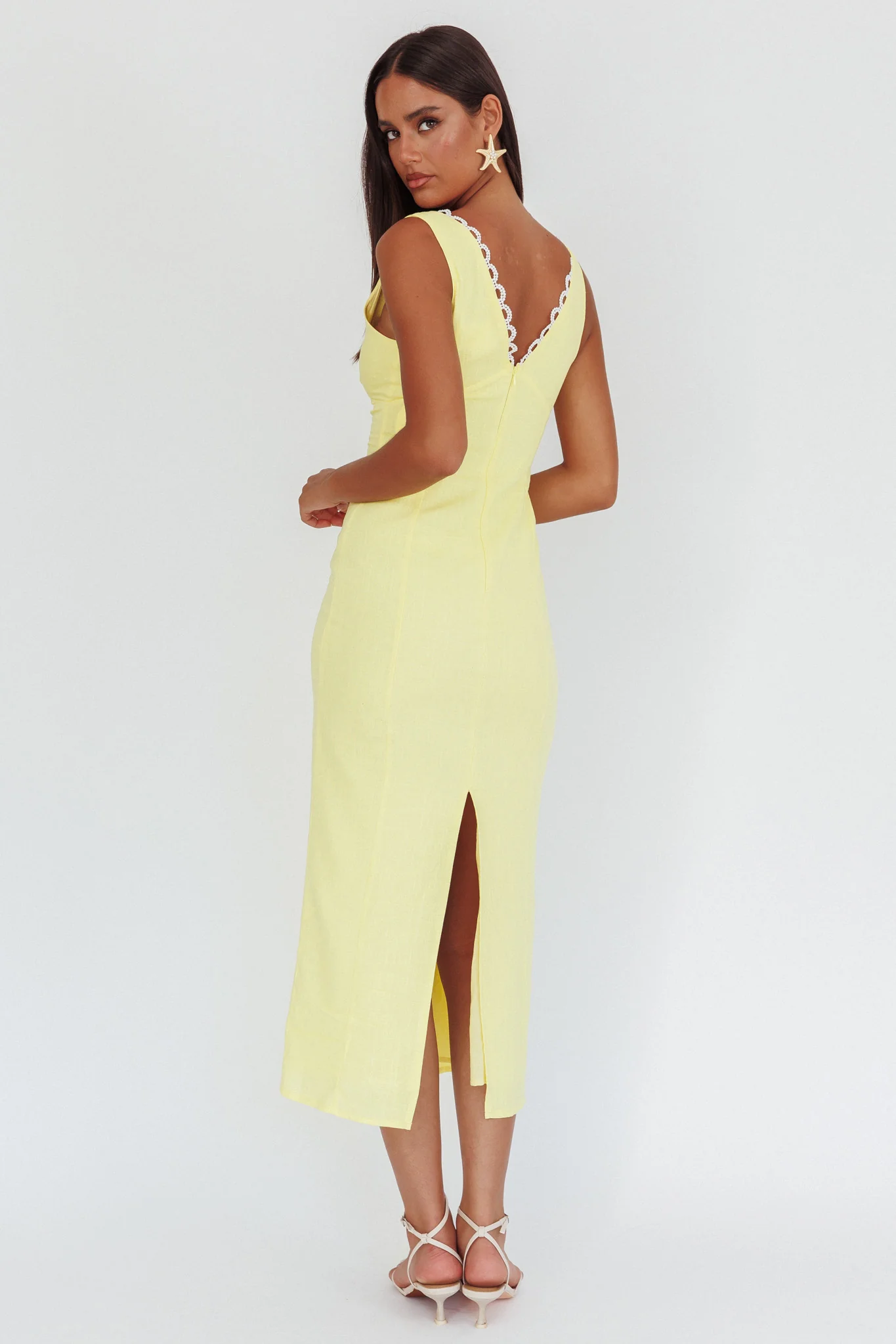 Chamberlain Scallop Trim V-Neck Maxi Dress Butter - Seraphlike