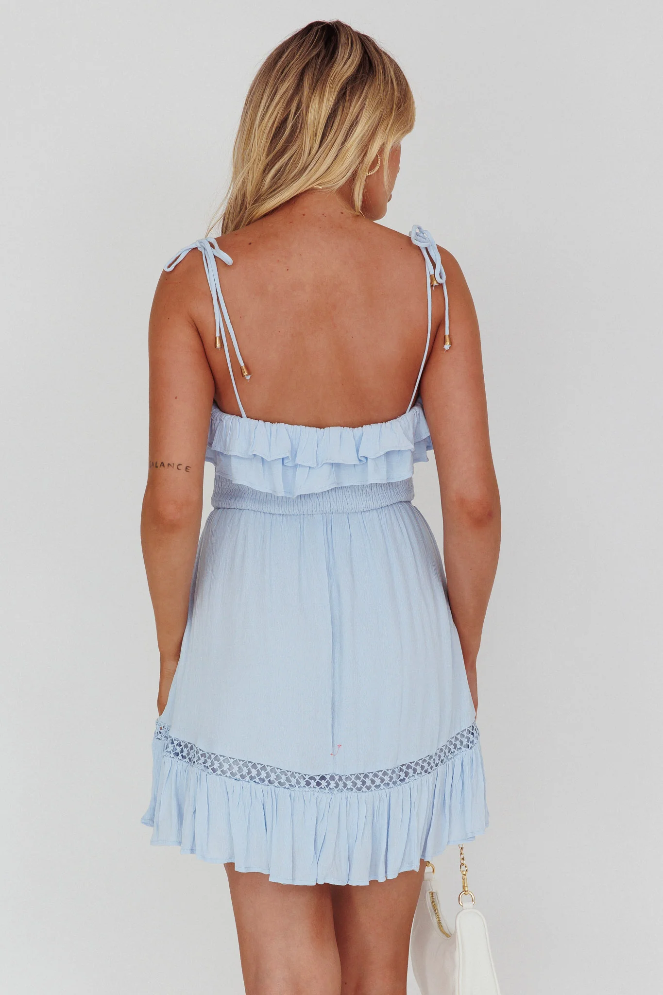 Daydream Shirred Bust Frill Trim Mini Dress Ice Blue - Seraphlike