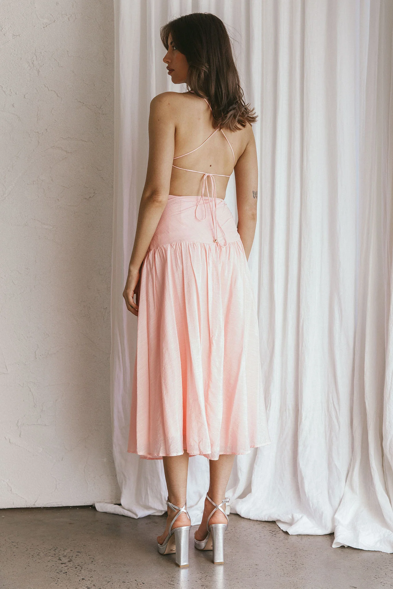 Destination Open Back Midi Dress Blush - Seraphlike