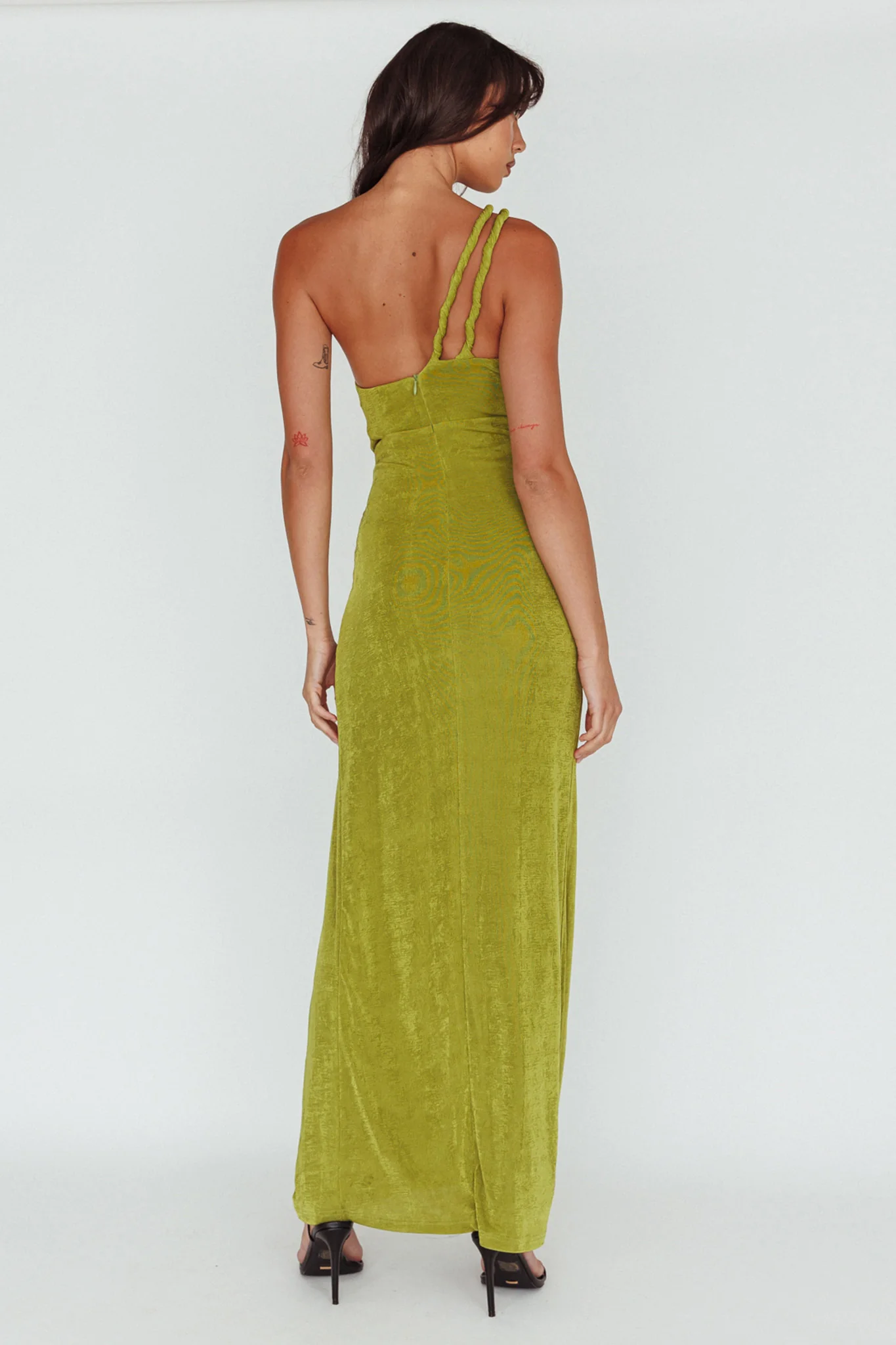 Kiah Twist Accent Thigh Split Midi Dress Moss - Seraphlike