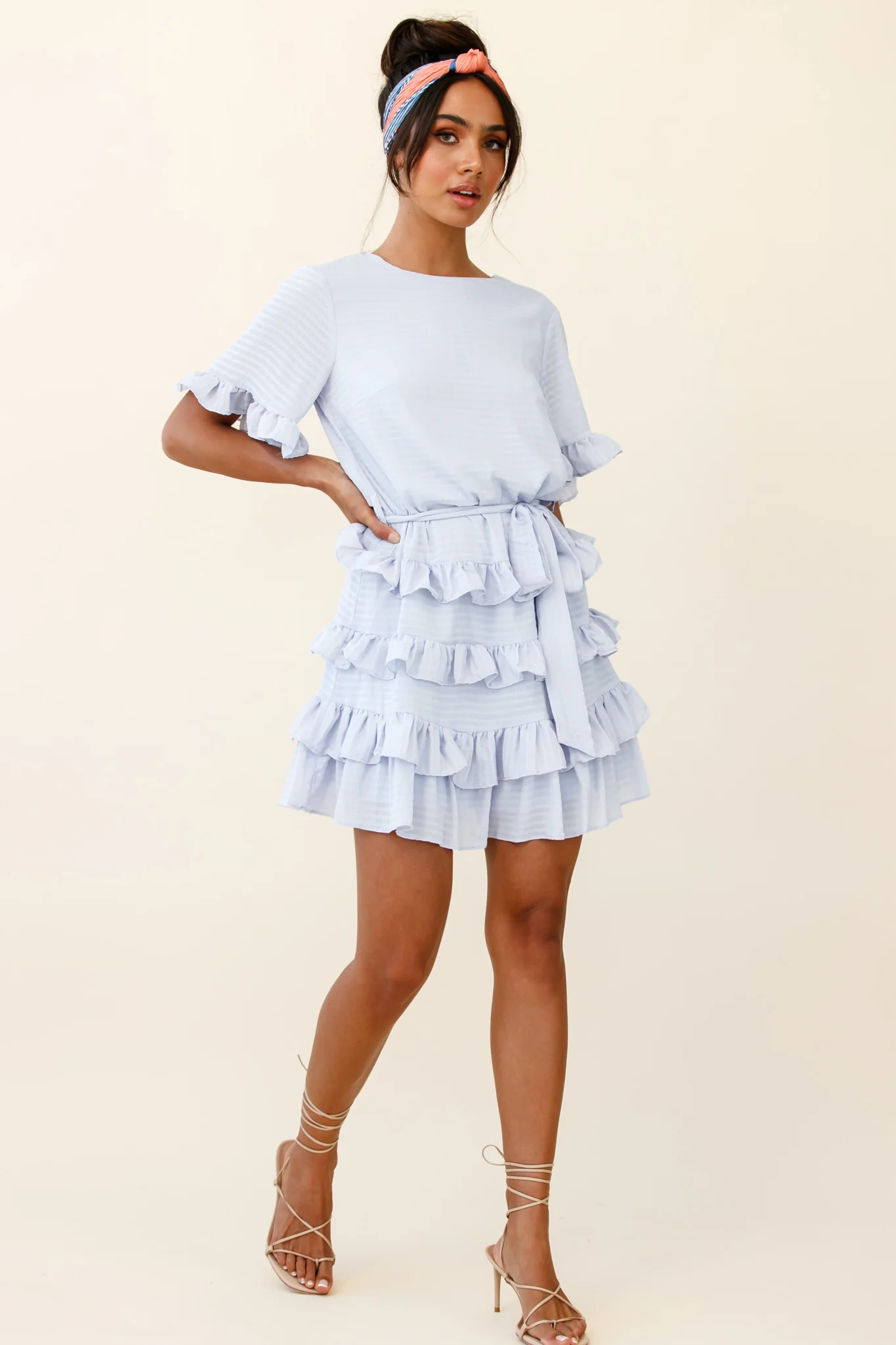 Zipporah Short Sleeve Layered Ruffle Dress Grey - Seraphlike