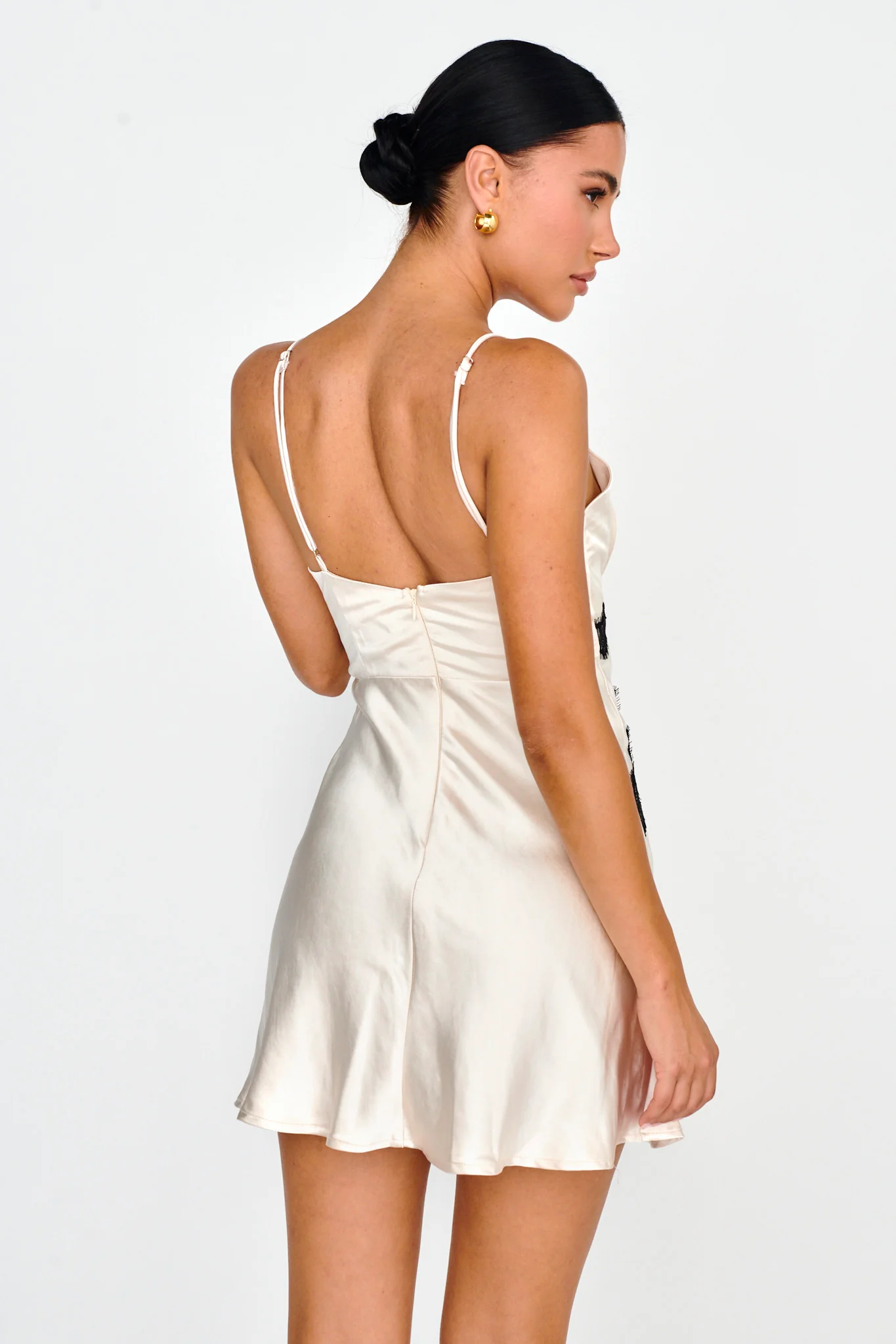 Theriz Lace Trim Cami Mini Dress Champagne - Seraphlike