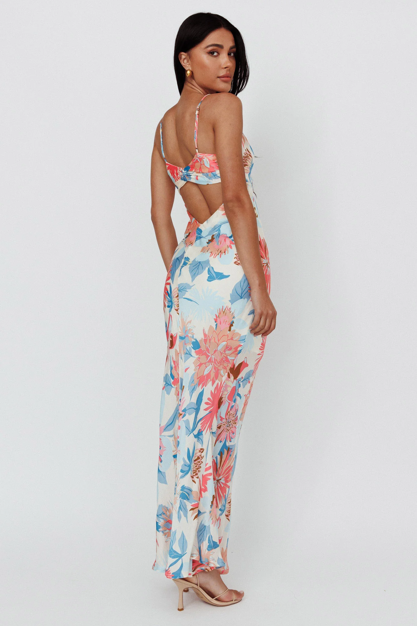 Dance Again Cut-Out Back Maxi Dress Floral Blue - Seraphlike