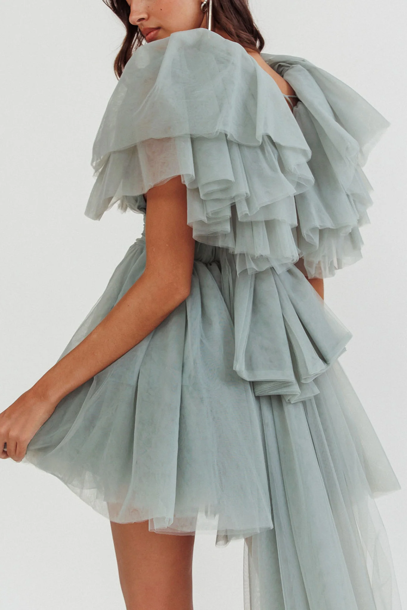 Star Power Tulle Train Mini Dress Pistachio - Seraphlike