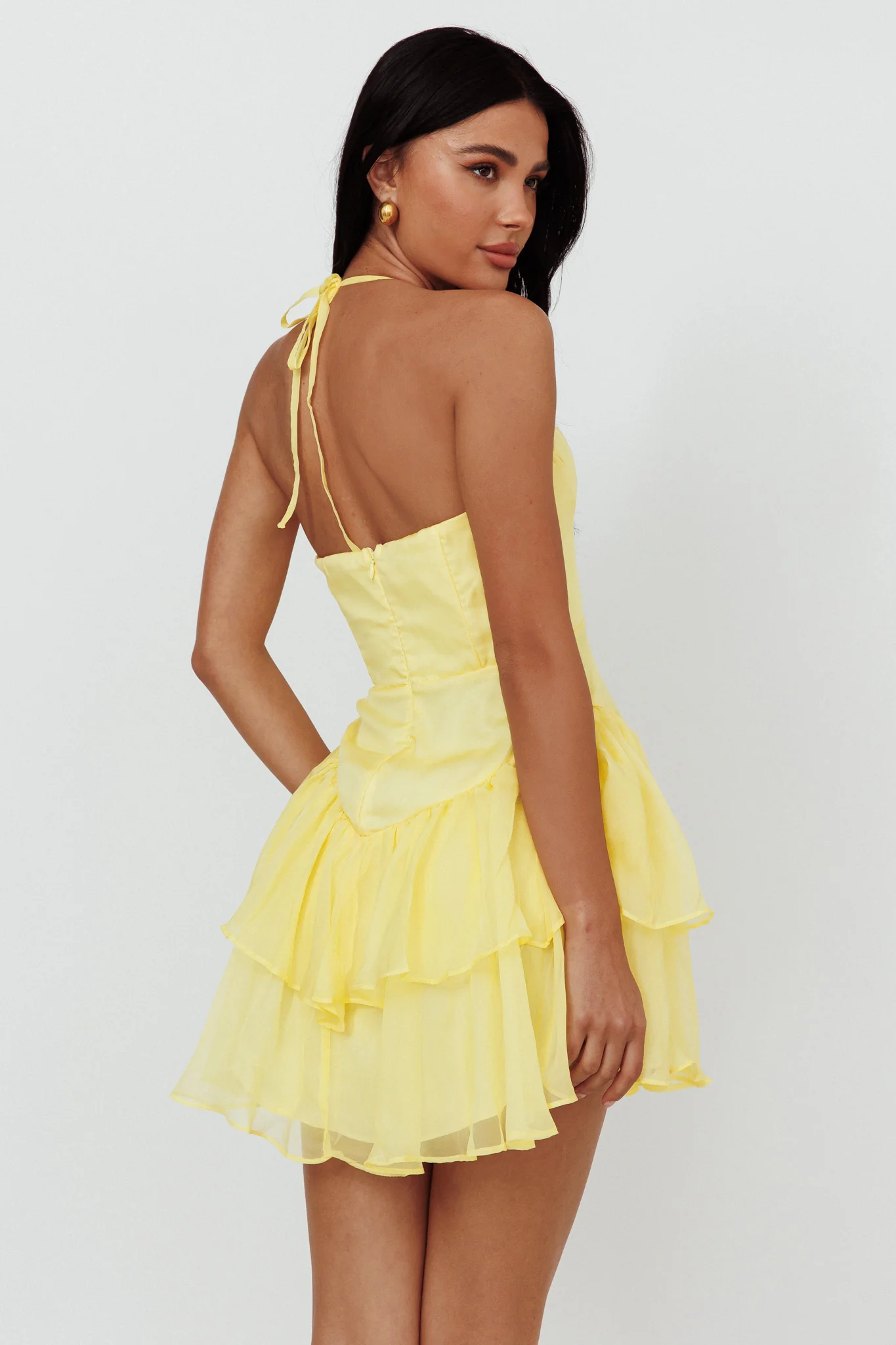 Tuscan Summer Flounce Mini Dress Lemon - Seraphlike