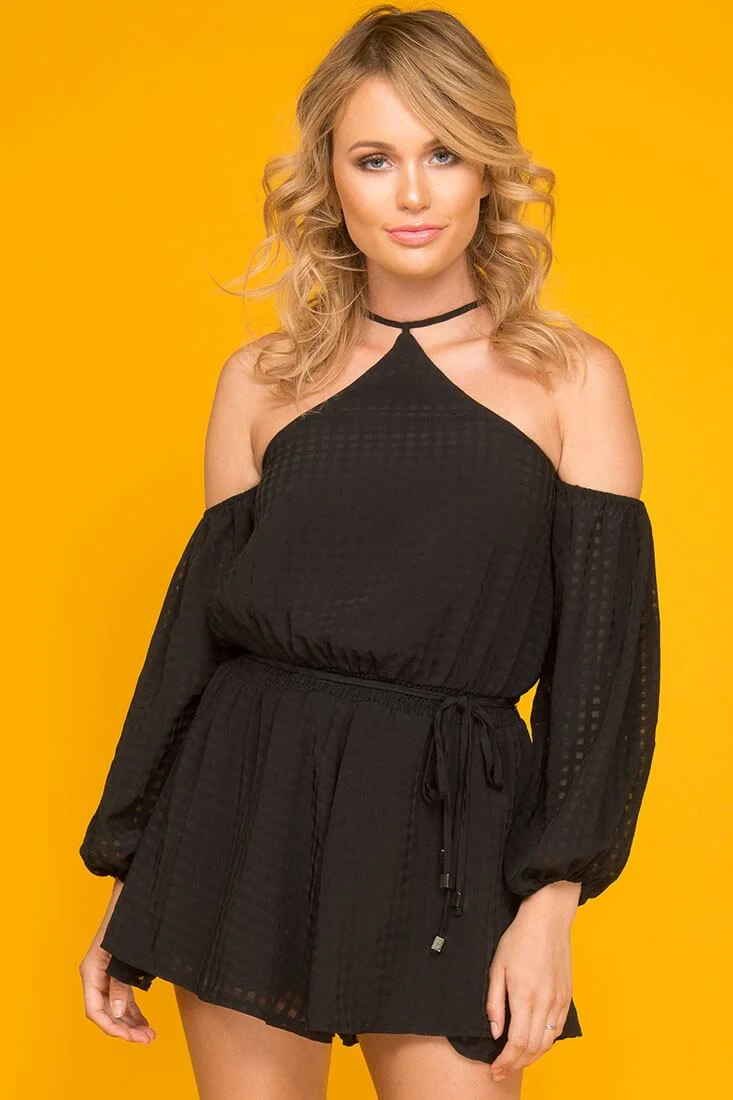 Emma Dressy Halter Top Romper Black - Seraphlike